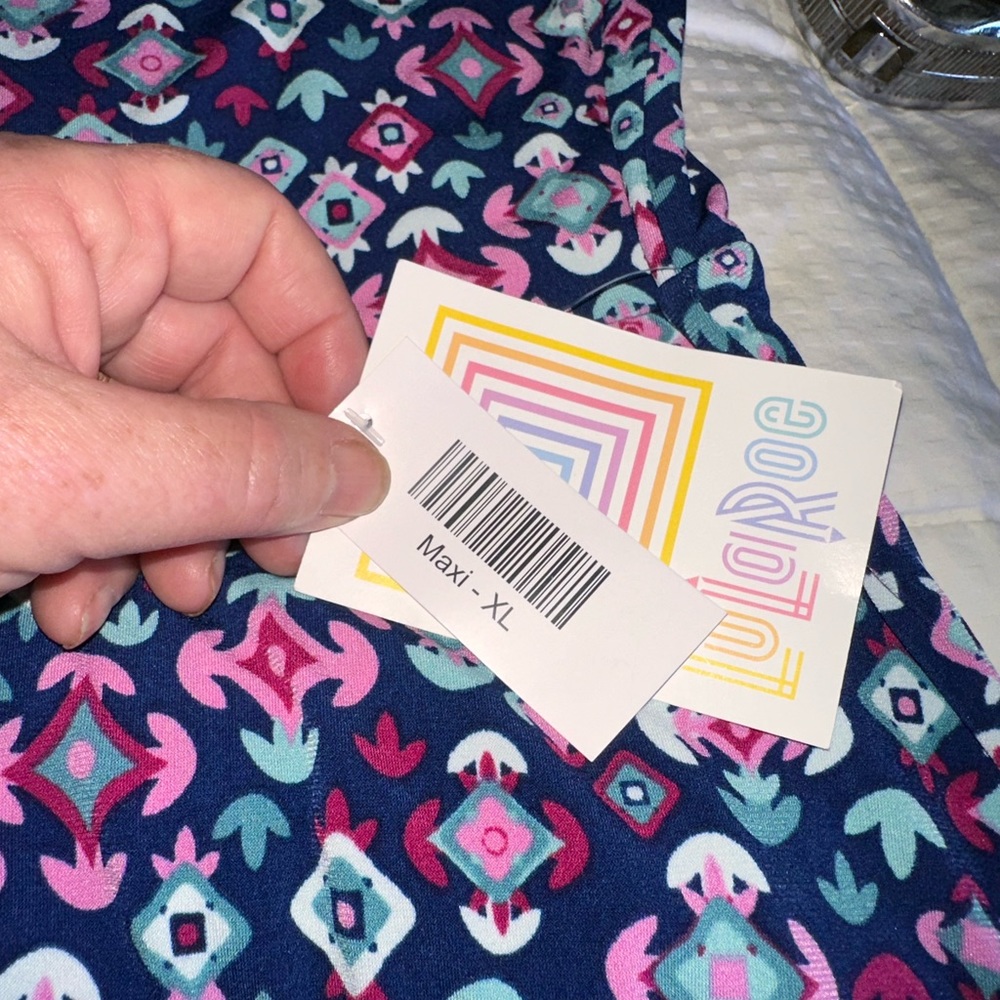 Lularoe XL blue geometric print Maxi skirt. Pink, turquoise, white - Picture 3 of 6